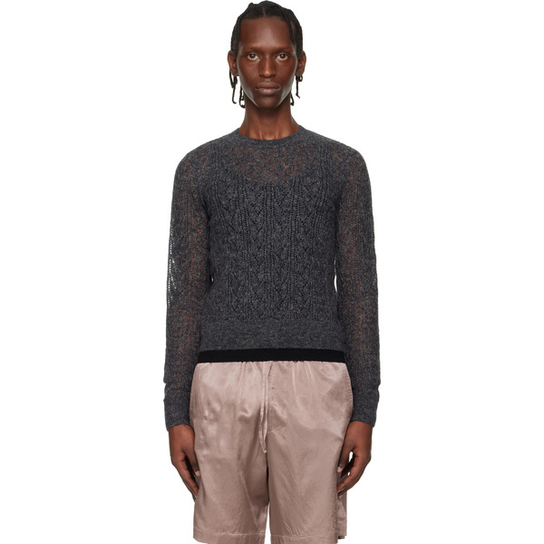  Dries Van Noten Gray Lace Stitch Alpaca Sweater 