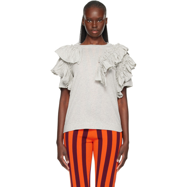  Dries Van Noten Gray Ruffled T-shirt 