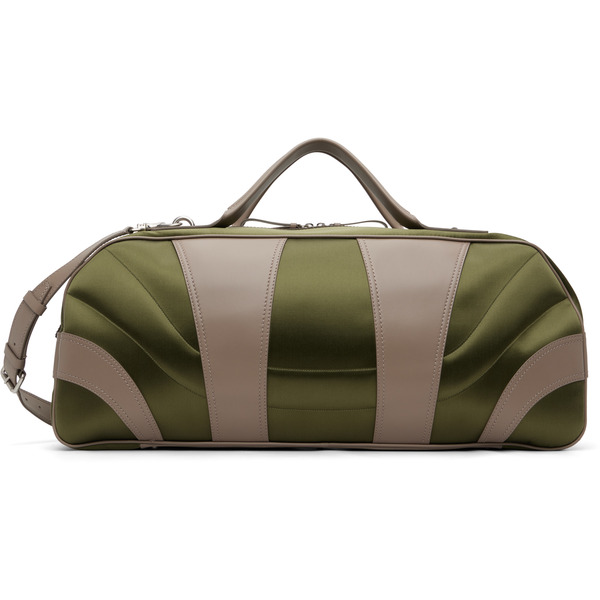  Dries Van Noten Green & Taupe Satin Weekend Bag 