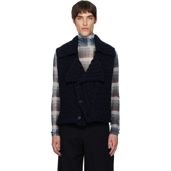  Dries Van Noten Navy Merino Wool Vest 