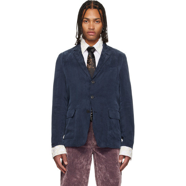  Dries Van Noten Navy Peached Twill Blazer 
