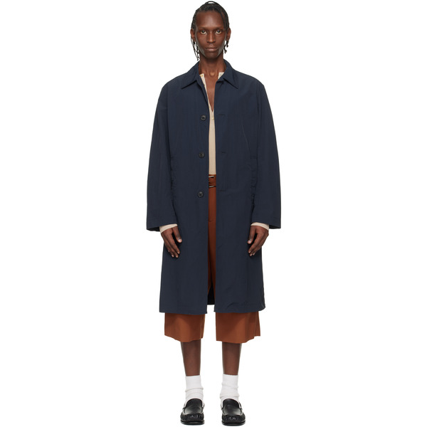  Dries Van Noten Navy Taffeta Coat 