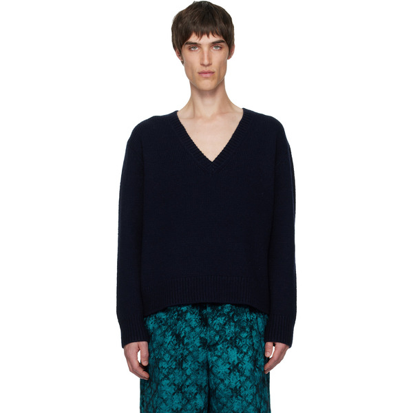  Dries Van Noten Navy V-neck Sweater 