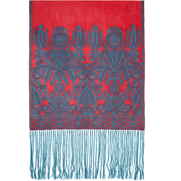  Dries Van Noten Red & Blue Embroidered Scarf 