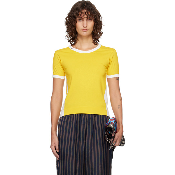  Dries Van Noten Yellow & White Fitted Contrast T-shirt 