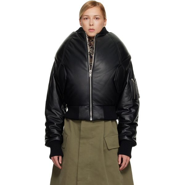  Duran Lantink Black 'over The Shoulders' Leather Bomber Jacket 