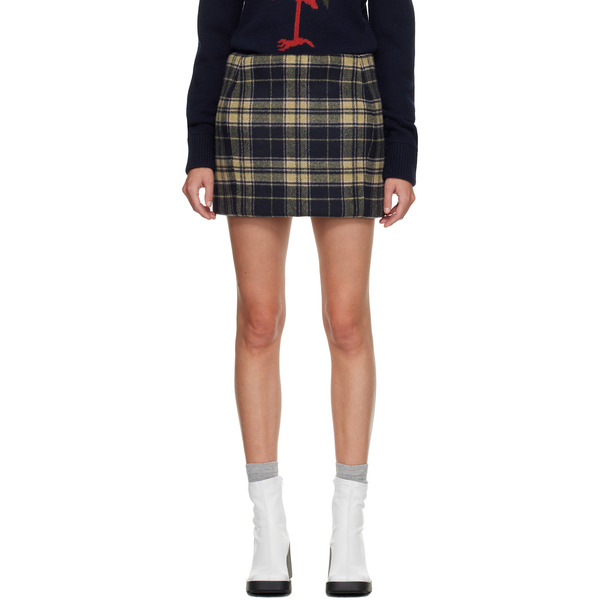  Duran Lantink Navy & Beige Padded Tartan Miniskirt 
