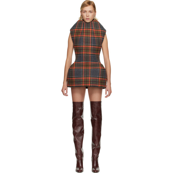 Duran Lantink Orange & Gray Sculptured Tartan Minidress 