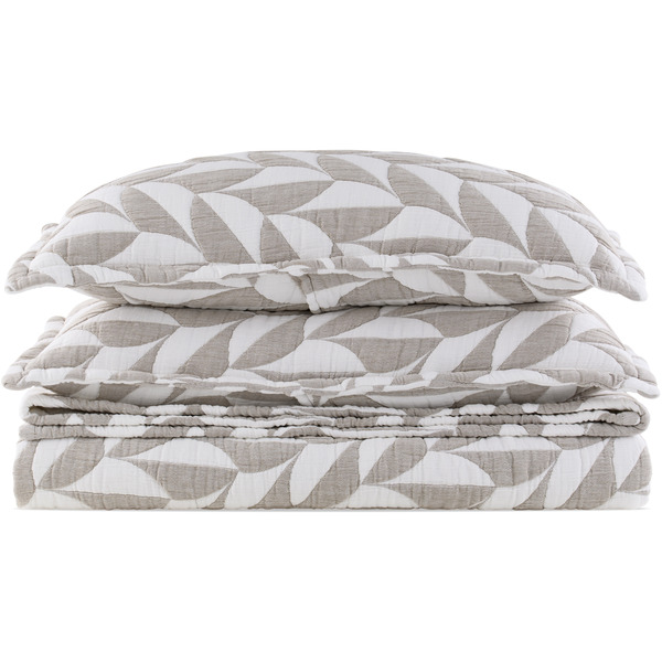  Dusen Dusen Gray & White Scallop Coverlet Bed Set, Full/queen 