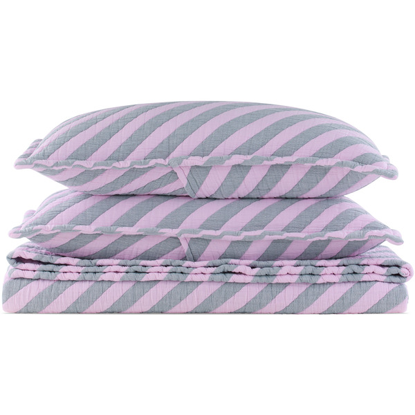  Dusen Dusen Pink & Gray Rose Tilt Coverlet Bed Set, Full/queen 