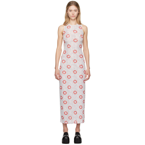  Eckhaus Latta White & Red Duet Maxi Dress 