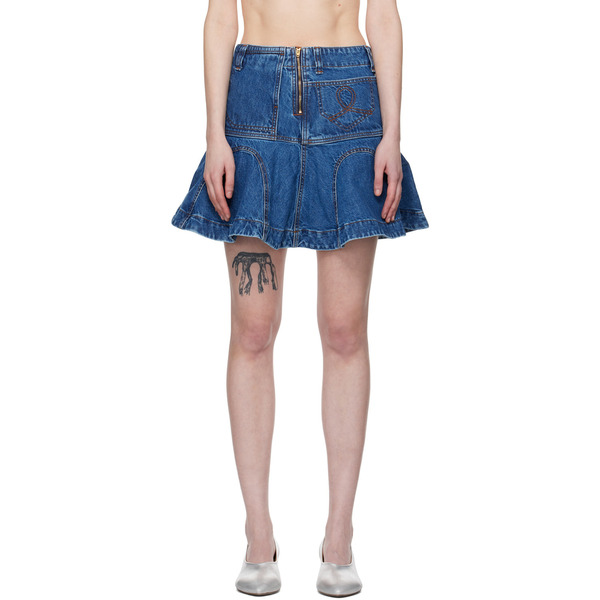  Edward Cuming Blue Godet Denim Miniskirt 