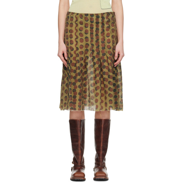  Edward Cuming Khaki Optical Pleat Around Midi Skirt 
