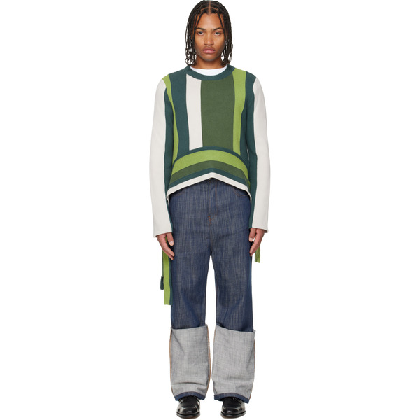  Edward Cuming Off-white & Green Monkey Bar Sweater 