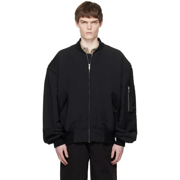  Entire Studios Black Broad Wool Bomber Jacket 