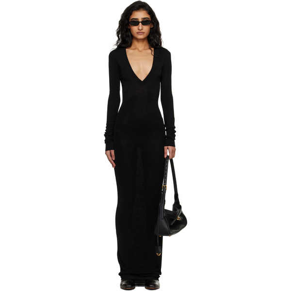  Entire Studios Black Long Sleeve V Neck Maxi Dress 
