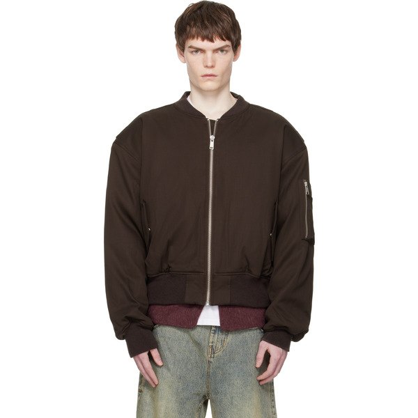  Entire Studios Brown Cropped Broad Bomber Jacket 