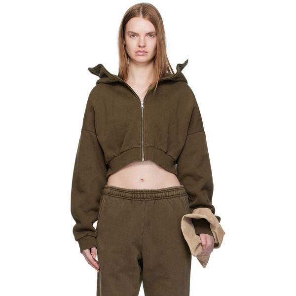  Entire Studios Brown Cropped Full Zip Hoodie 