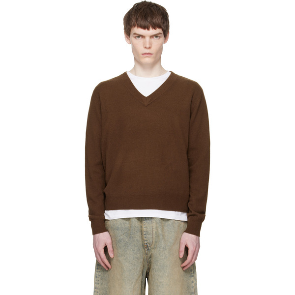  Entire Studios Brown Knit V Neck Sweater 