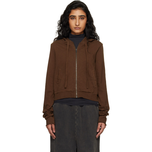  Entire Studios Brown Lightweight Cropped Zip Up Hoodie 