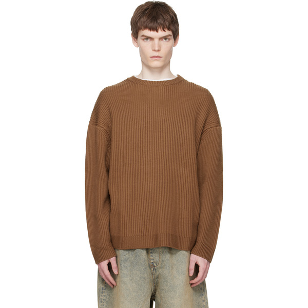  Entire Studios Brown Oversized Knit Crewneck Sweater 