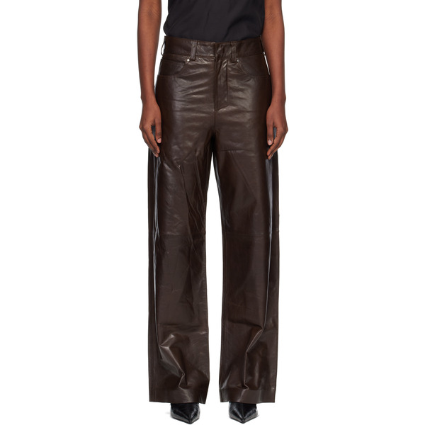  Entire Studios Brown Straight Leg Leather Pants 