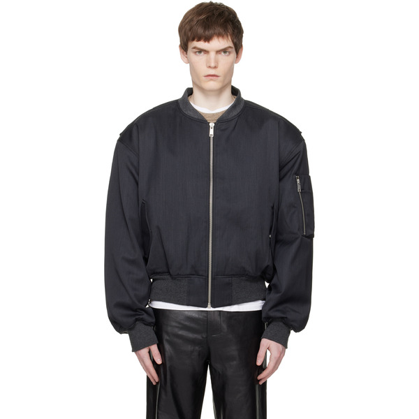  Entire Studios Gray Cropped Broad Suiting Bomber Jacket 