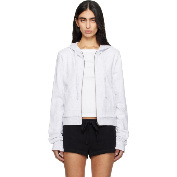  Entire Studios Gray Lightweight Cropped Zip Up Hoodie 