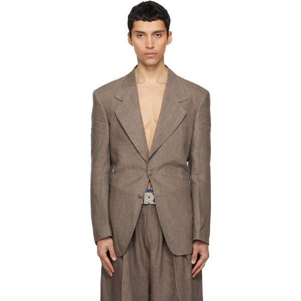  Erl Beige 3 Button Tailored Blazer 