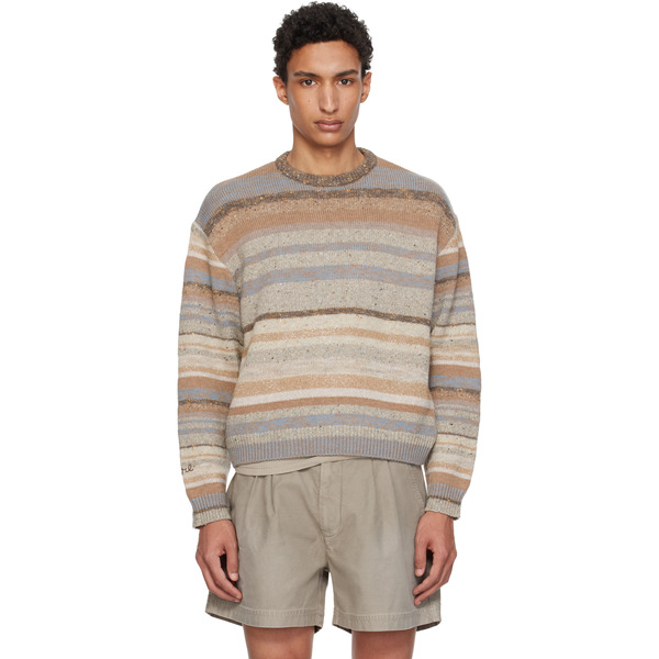  Erl Brown Striped Knit Crewneck 