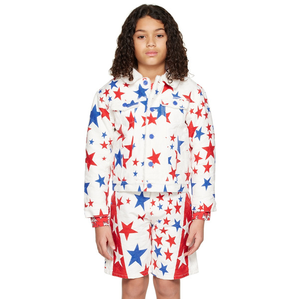  Erl Kids White Jacquard Denim Jacket 
