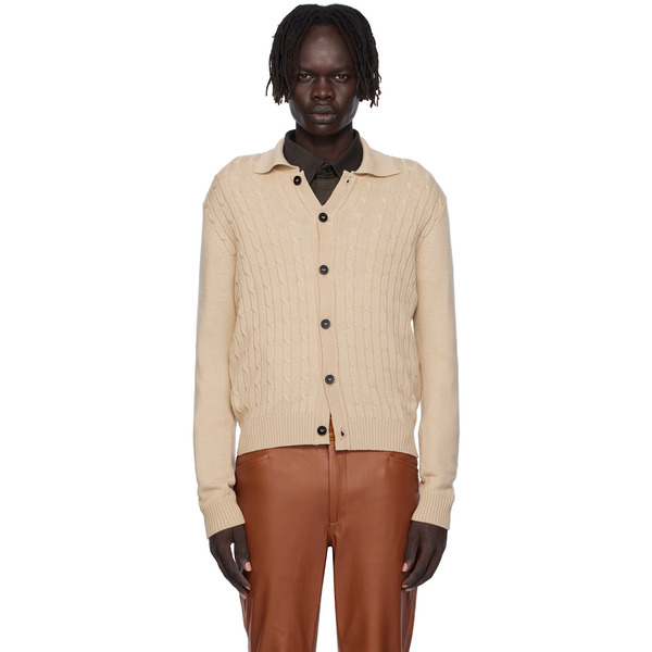  Ernest W. Baker Beige Cable-knit Polo Cardigan 