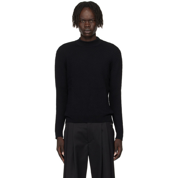 Ernest W. Baker Black Mock Neck Cable-knit Sweater 
