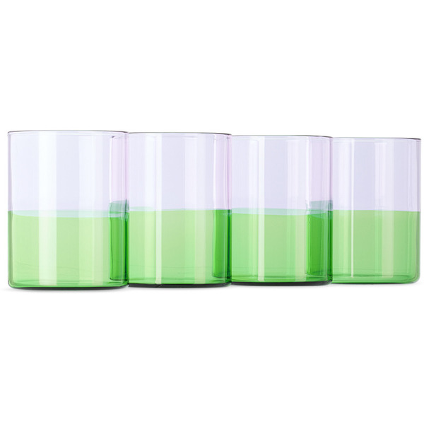  Fazeek Purple & Green Two Tone Glasses Set, 4 Pcs 