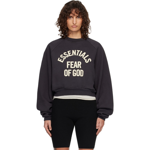  Fear Of God Essentials Black Campus 90's Cropped Raglan Sweatshirt 
