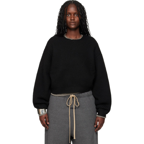  Fear Of God Essentials Black Holiday Heavy Waffle 90s Crewneck Sweater 