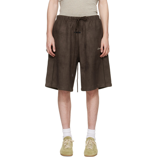  Fear Of God Essentials Brown Signature Relaxed Faux-suede Shorts 