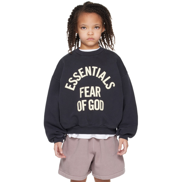  Fear Of God Essentials Kids Black Campus 90's Crewneck Sweatshirt 