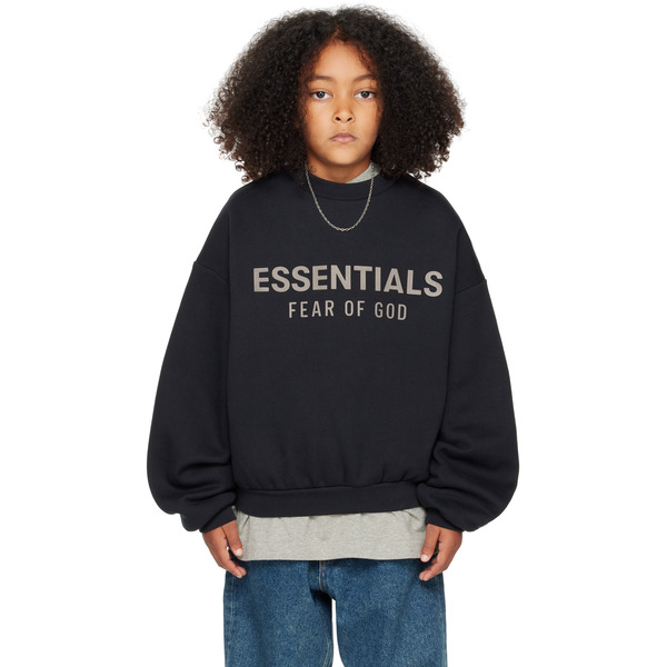  Fear Of God Essentials Kids Black Fleece Crewneck Sweatshirt 