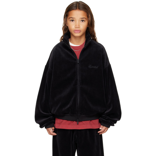  Fear Of God Essentials Kids Black Holiday Velour Classic Track Jacket 