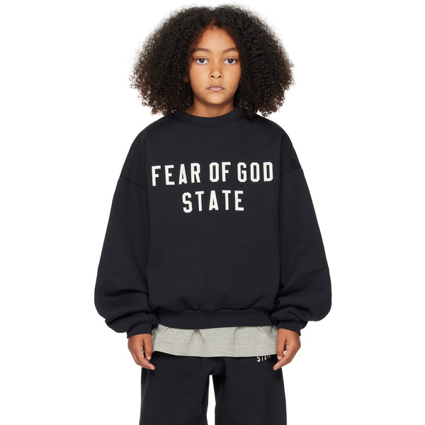  Fear Of God Essentials Kids Black 90s Fit Fleece Crewneck Sweatshirt 