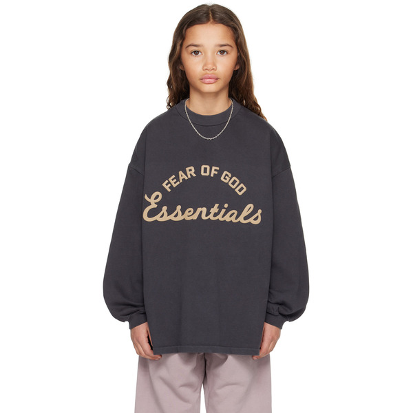  Fear Of God Essentials Kids Black Training 90's Long Sleeve T-shirt 