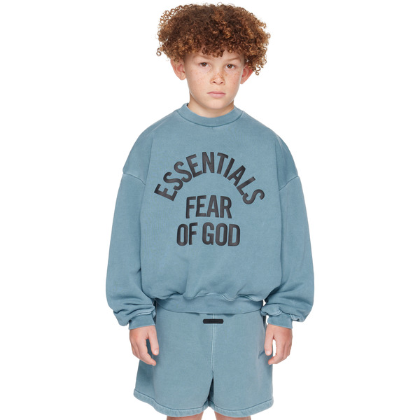  Fear Of God Essentials Kids Blue Campus 90's Crewneck Sweatshirt 