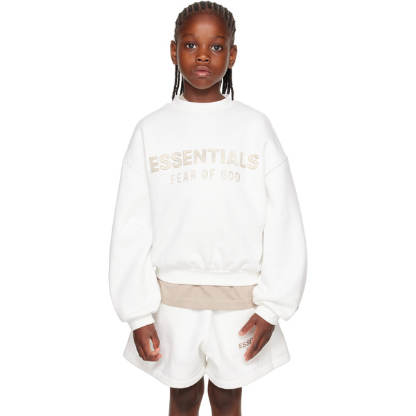  Fear Of God Essentials Kids White Fleece Crewneck Sweatshirt 