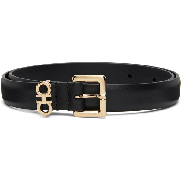  Ferragamo Black Gancini Skinny Belt 
