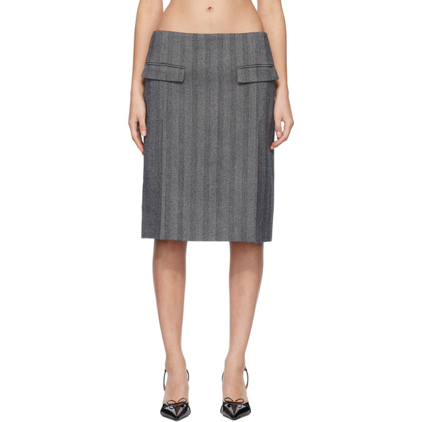  Ferragamo Gray Chenille Pencil Double Slit Midi Skirt 