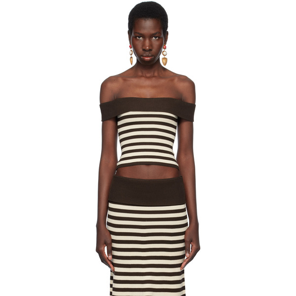  Frankies Bikinis Brown & Off-white Bella Hadid Edition Tucker Knit Top 