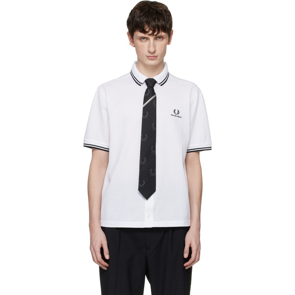  Fred Perry White Kris Van Assche Edition Pinstripe Short Sleeve Shirt 