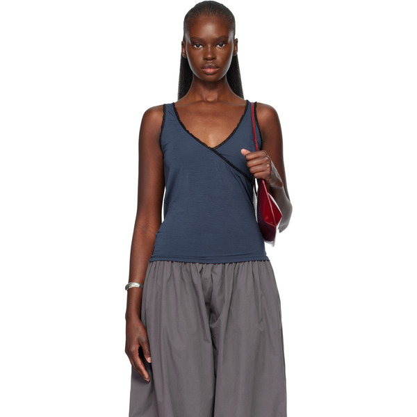  Fruity Booty Navy Frill Wrap Tank Top 