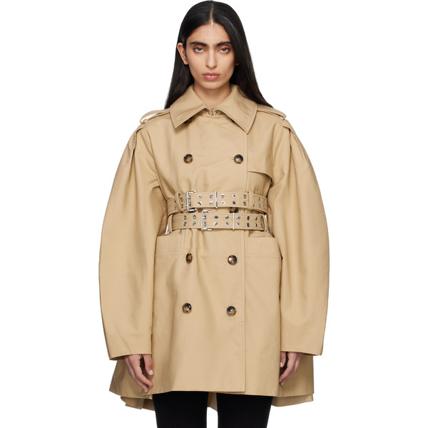  Ganni Beige Double Cotton Trench Coat 